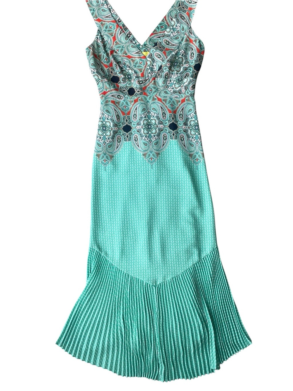 Maeve Anthropologie Canyon Creek Dress Size 2 Green Paisley Geometric Keyhole